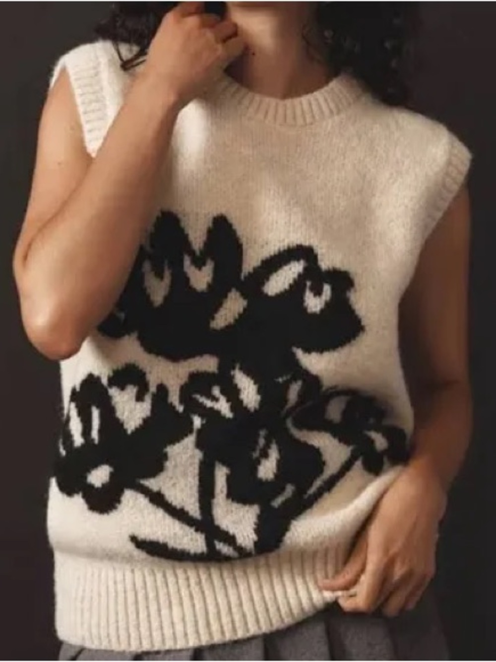 Maeve Cream Knit Floral Intarsia Crewneck Sweater Vest